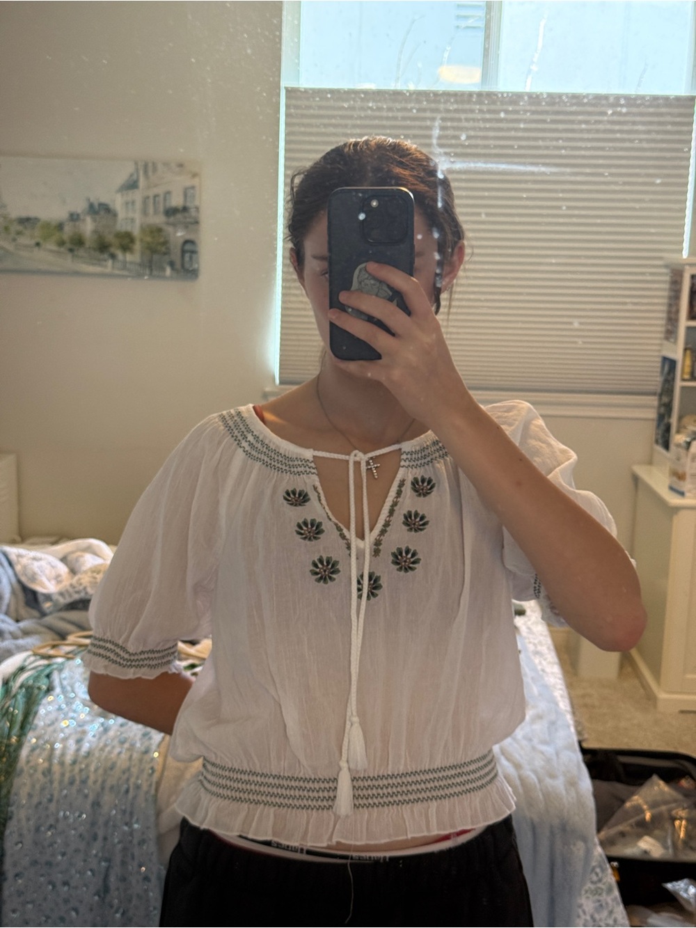 Universal Thread White Embroidered Peasant Top